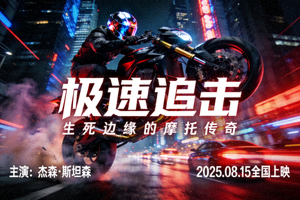 动作电影海报 - 摩托车特技表演与城市背景