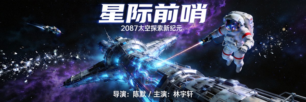 科幻电影封面 - 未来太空站与宇航员